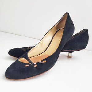 Giuseppe Zanotti Black Suede Kitten Heel Crystal Buckle Size 38 1/2